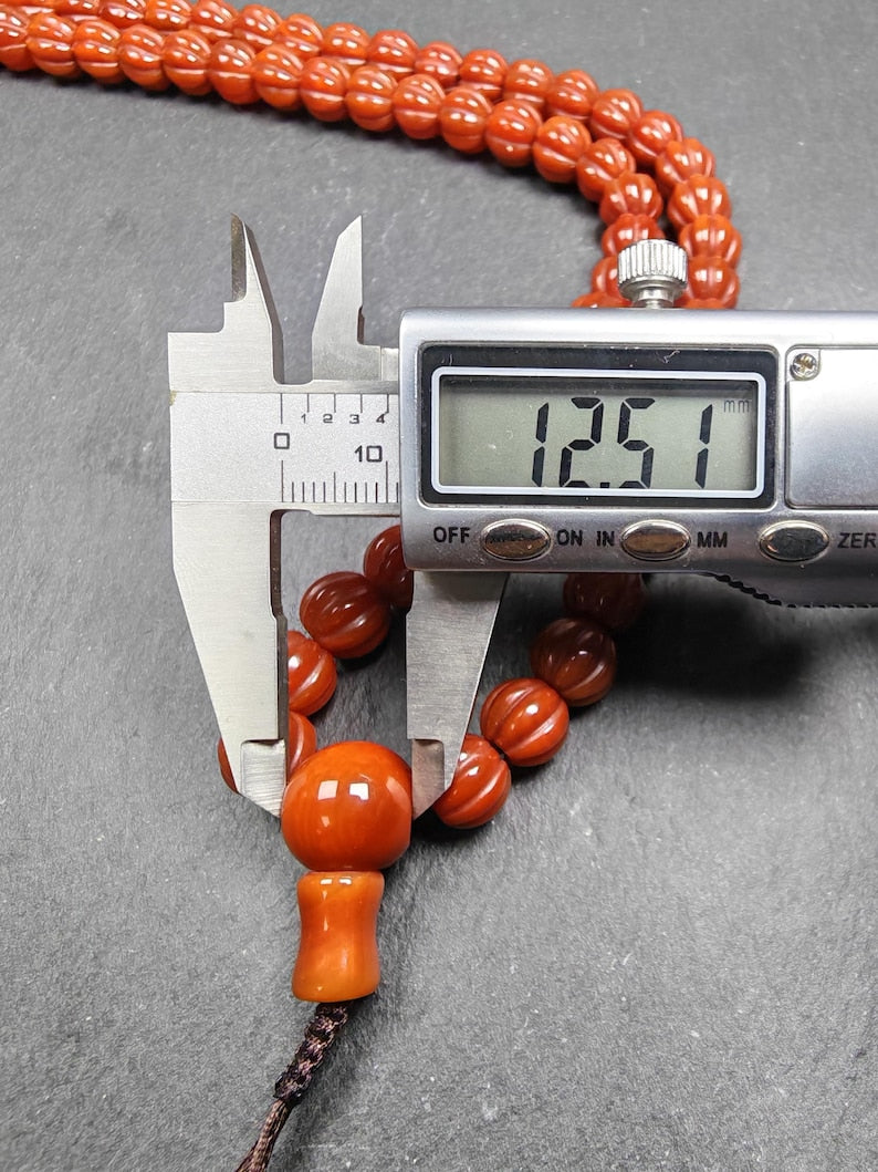 10mm Pure Agate Pumpkin Necklace Mala: 108 Prayer Beads Tibetan Rosary - 50cm stretched