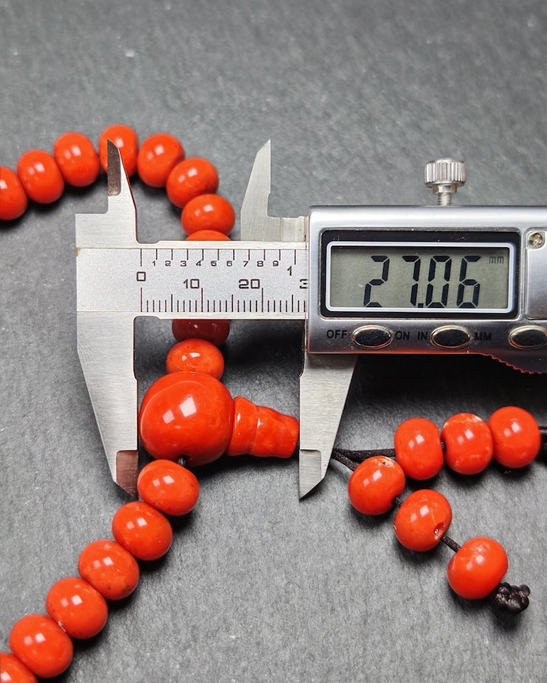 10mm Red Bamboo Coral Necklace Mala: 108 Prayer Beads Tibetan Rosary - 42cm stretched