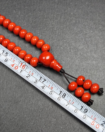 10mm Red Bamboo Coral Necklace Mala: 108 Prayer Beads Tibetan Rosary - 42cm stretched