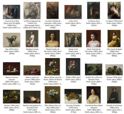 87 Painting Images by Henri Fantin-Latour French, 1836-1904 - Tibetan Buddhist thangka, detailed view