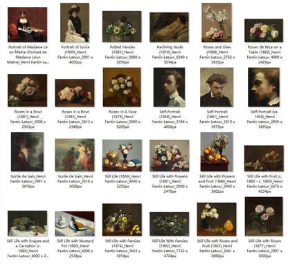 87 Painting Images by Henri Fantin-Latour French, 1836-1904 - Tibetan Buddhist thangka, close-up detail