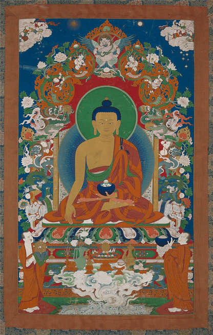Shakyamuni - 18th Century - Tibetan thangka painting, front view