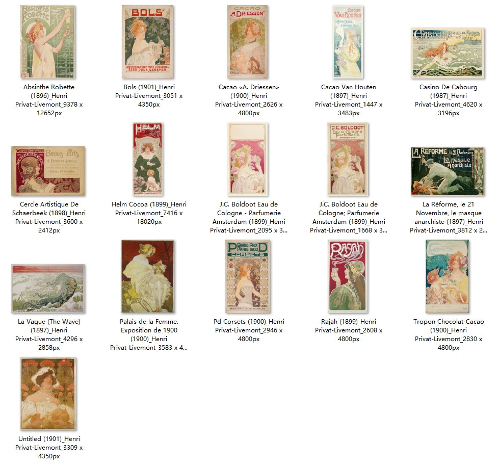 16 Painting Images by Henri Privat-Livemont (Belgian, 1861–1936)