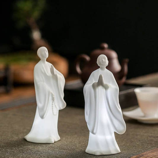 White Porcelain Buddha Statue - Tibetan Buddhist statue, front view