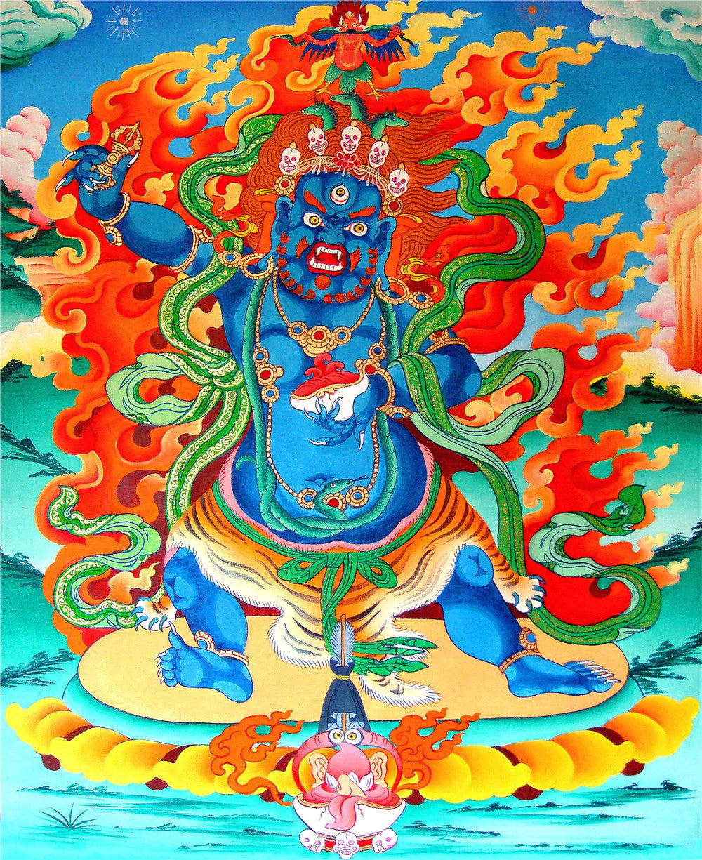 2779-唐卡-HBMT-084玛哈嘎拉-二臂-300dpi - Tibetan thangka painting, front view
