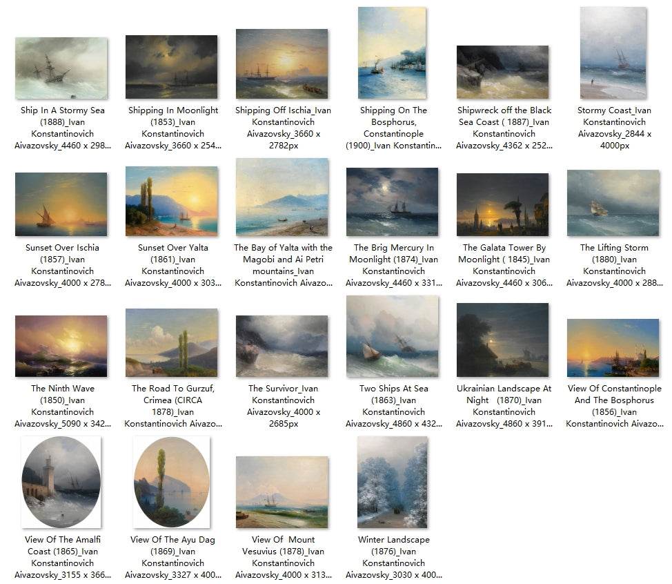 46 Painting Images by Ivan Konstantinovich Aivazovsky Russian, 1817-1900 - Tibetan Buddhist thangka, detailed view