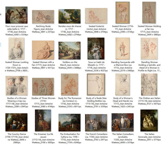 57 Painting Images by Jean-Antoine Watteau French, 1684 - 1721 - Tibetan Buddhist thangka, detailed view