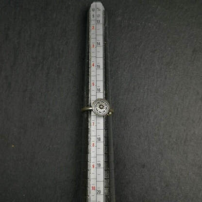Silver Prayer Wheel Ring - Tibetan Buddhist art, size reference