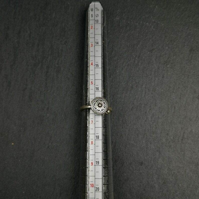 Silver Prayer Wheel Ring - Tibetan Buddhist art, size reference