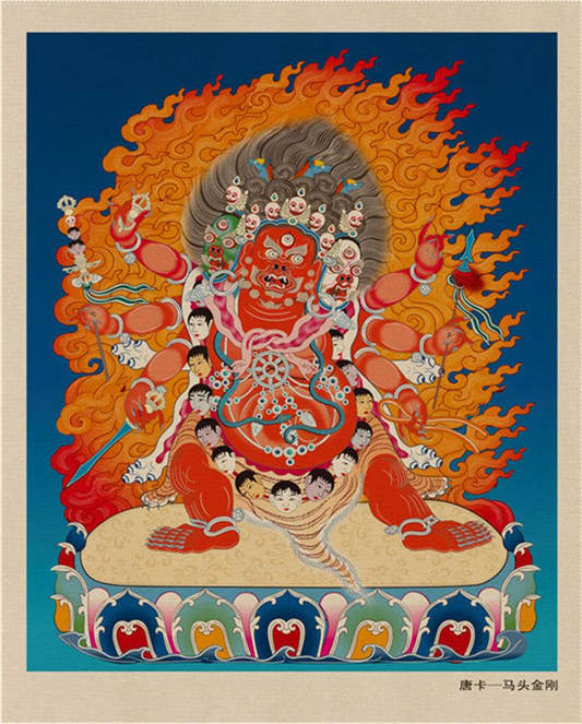 Hayagriva Image - Tibetan thangka painting, front view