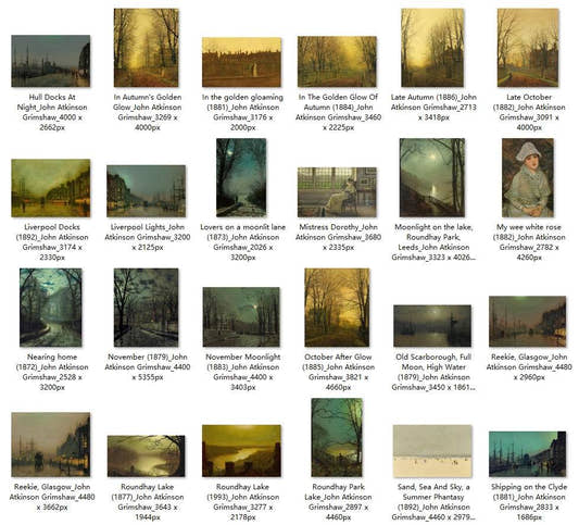 72 Painting Images by John Atkinson Grimshaw English, 1836 – 1893 - Tibetan Buddhist thangka, detailed view