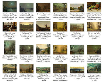 72 Painting Images by John Atkinson Grimshaw English, 1836 – 1893 - Tibetan Buddhist thangka, close-up detail