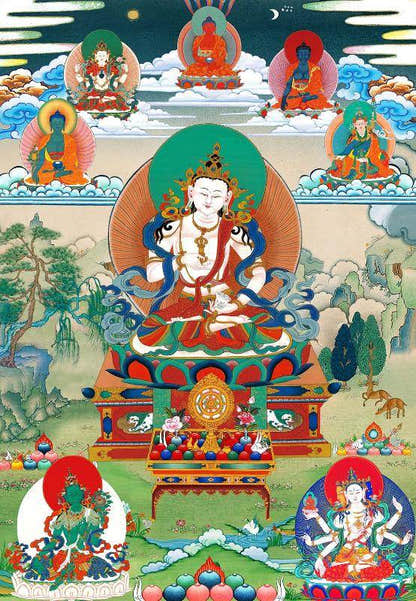 Vajrasattva - Tibetan thangka painting, front view