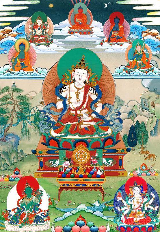 Vajrasattva - Tibetan thangka painting, front view