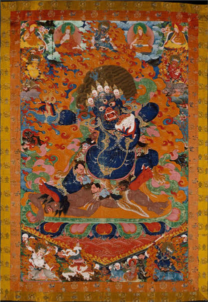 Mahakala Image - Tibetan thangka painting, front view