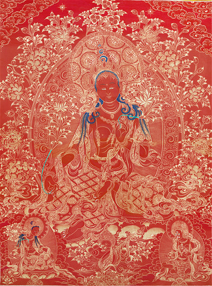 2774-唐卡-HBMT-079绿度母红唐-老-240dpi - Tibetan thangka painting, front view