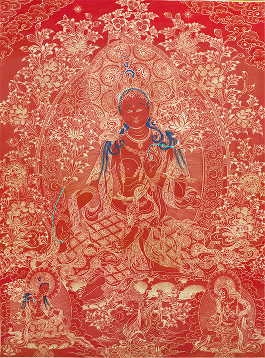 2774-唐卡-HBMT-079绿度母红唐-老-240dpi - Tibetan thangka painting, front view