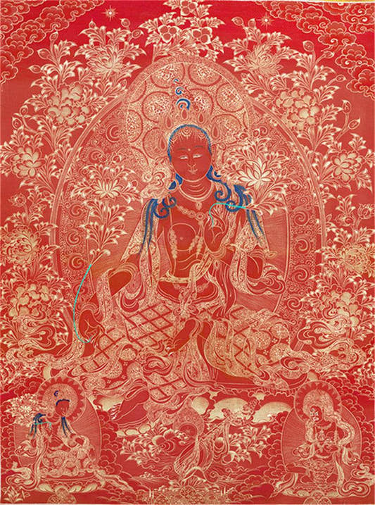 Green Tara Image - Tibetan thangka painting, front view