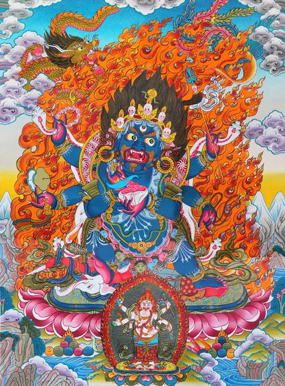 Gandhanra Tibetan Thangka Art - Mahakala - from Kathok Monastery - Giclee Print with Mineral Pigments