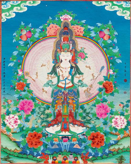 1000 Arms Avalokiteshvara Image - Tibetan thangka painting, front view