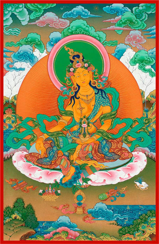 Green Tara Image - Tibetan thangka painting, front view