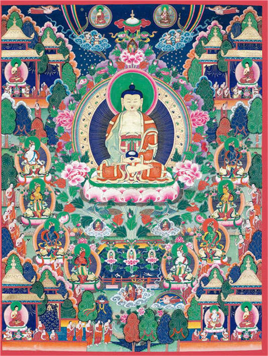 Sukhavati - Pure Land Image - Tibetan thangka painting, front view