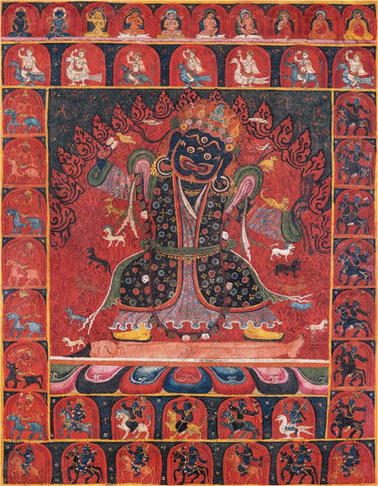 Mahakala Image - Tibetan thangka painting, front view