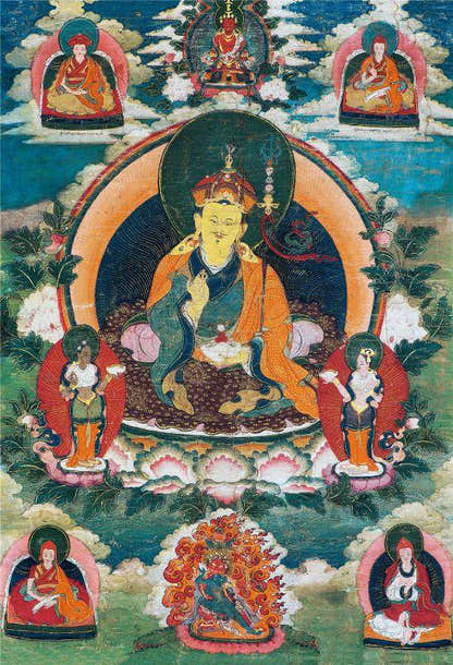 Padmasambhava - Guru Rinpoche - 17th Century Version - Tibetan thangka painting, front view