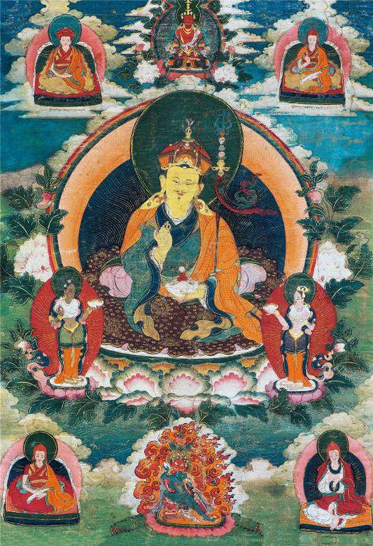 Padmasambhava - Guru Rinpoche - 17th Century Version - Tibetan thangka painting, front view