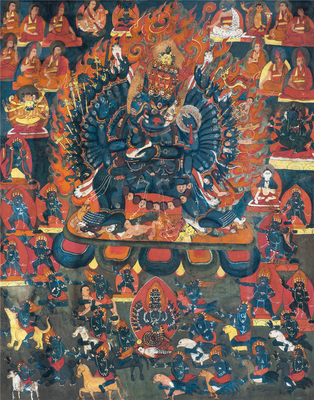 Gandhanra Tibetan Thangka Art - Vajrabhairava-Yamāntaka - from Kathok Monastery - Giclee Print with Mineral Pigments