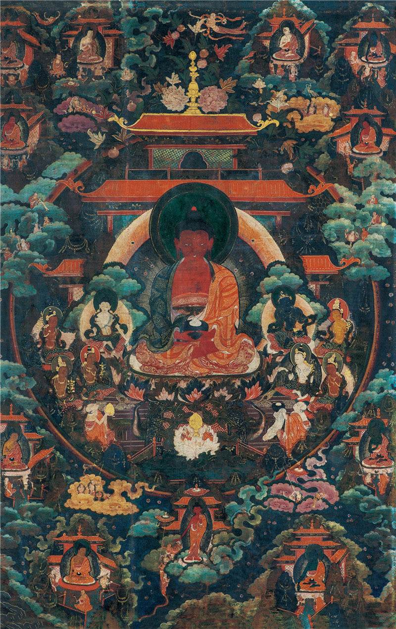 Amitabha - 18th Century Old Version Image - Tibetan thangka painting, front view