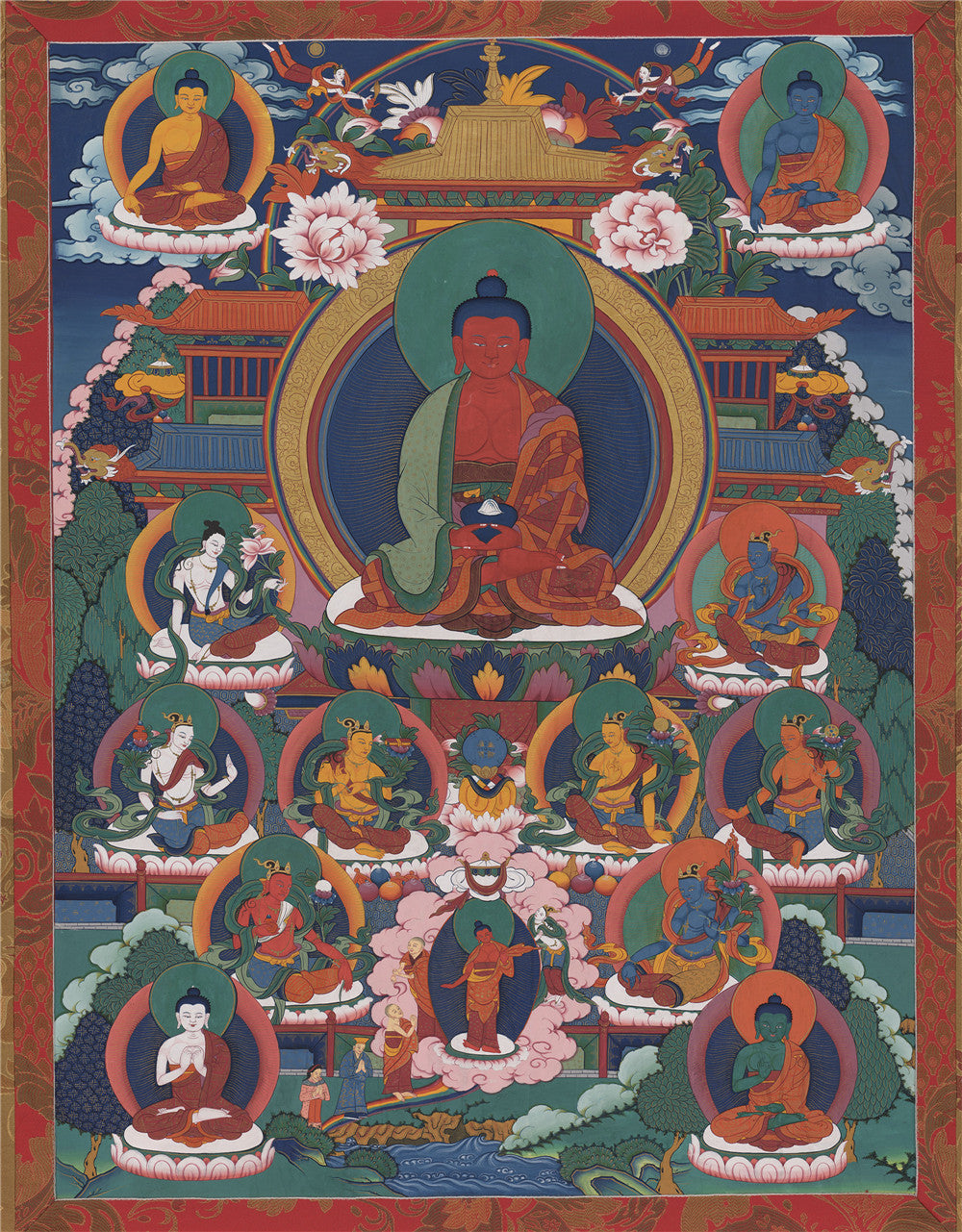 Gandhanra Tibetan Thangka Art - Amitayus - Amitabha - from Kathok Monastery - Giclee Print with Mineral Pigments