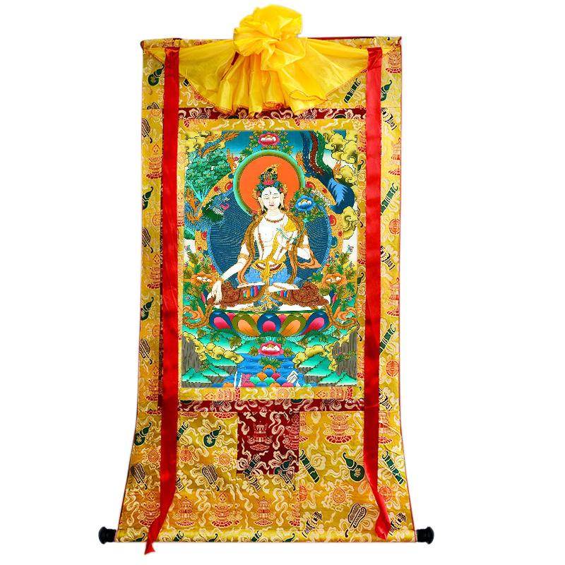 White Tara - Tibetan thangka painting, close-up detail
