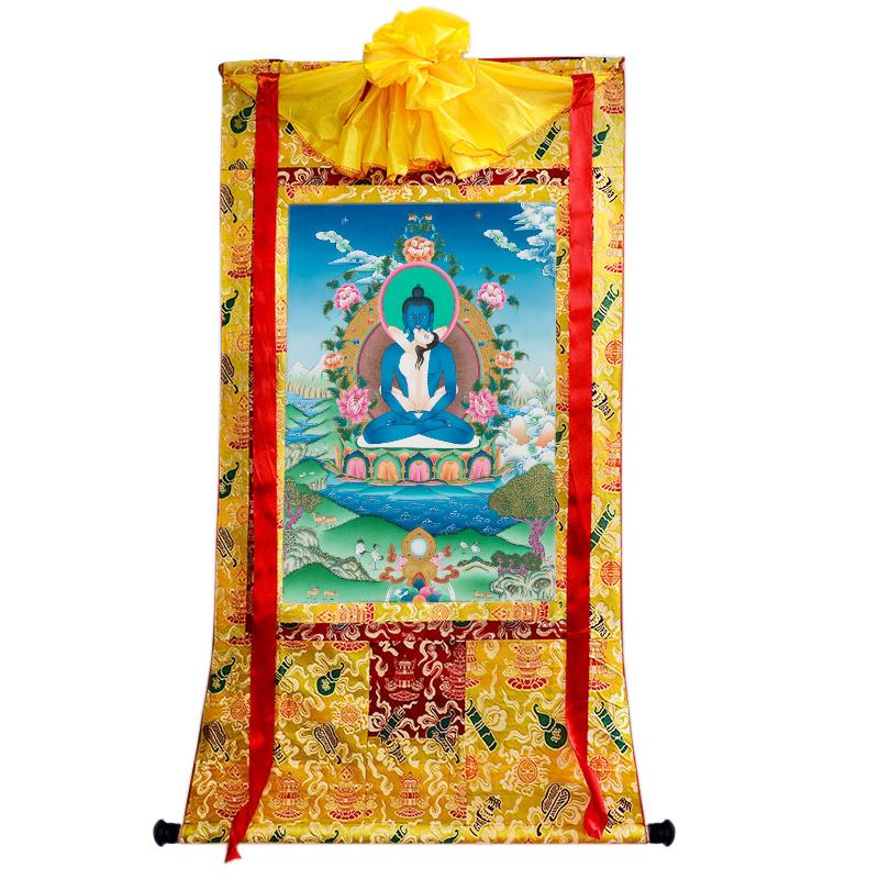 Gandhanra Tibetan Thangka Art - Samantabhadra in Yab Yum - from Kathok Monastery - Giclee Print with Mineral Pigments