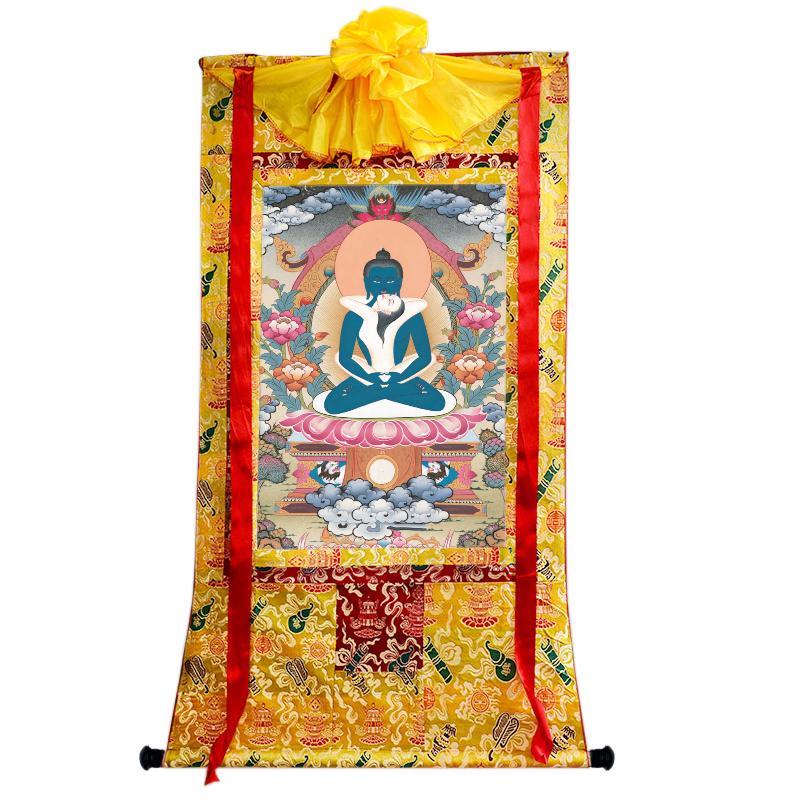 Gandhanra Tibetan Thangka Art - Samantabhadra in Yab Yum - from Kathok Monastery - Giclee Print with Mineral Pigments