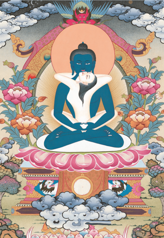 Gandhanra Tibetan Thangka Art - Samantabhadra in Yab Yum - from Kathok Monastery - Giclee Print with Mineral Pigments