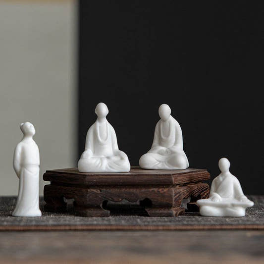 White Porcelain Meditation Buddha Statues - Tibetan Buddhist statue, front view