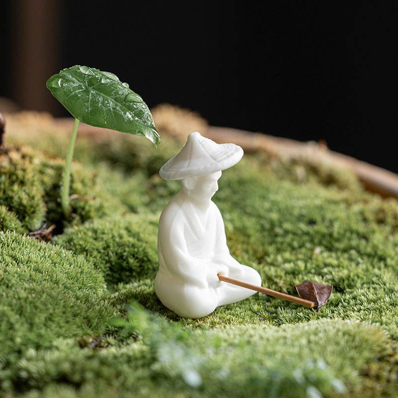 Ceramic Fisherman Incense Holder - Tibetan Buddhist statue, view 4