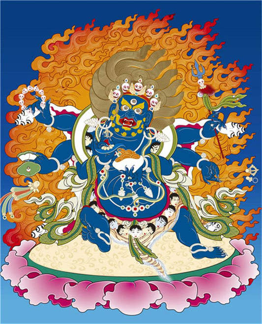 Mahakala Image - Tibetan thangka painting, front view