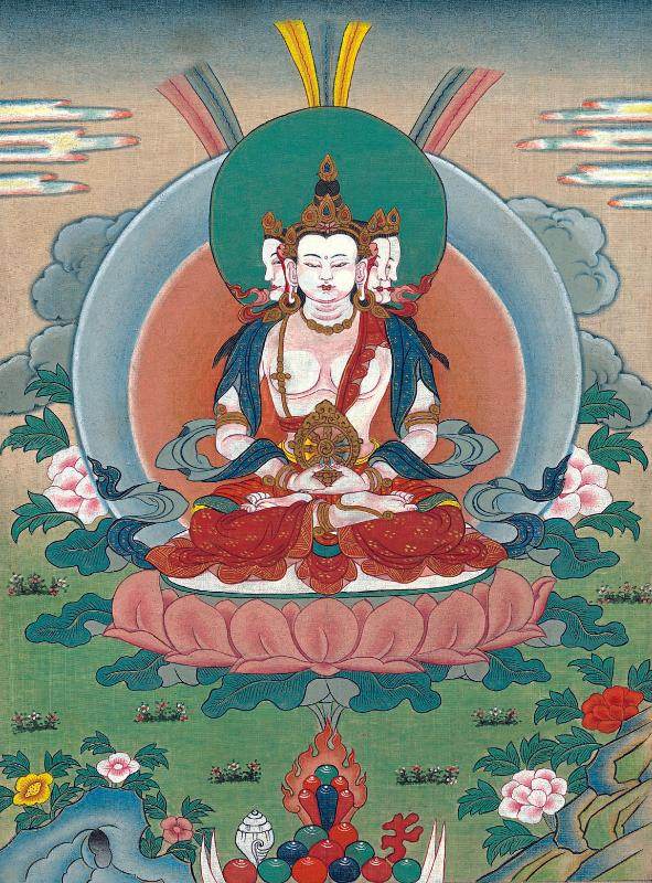 Vairocana - Mahavairocana - Tibetan thangka painting, front view