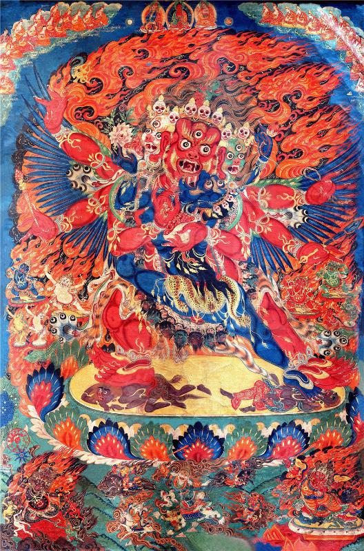 Vajrakilaya in Yab Yum Thangka - Tibetan thangka painting, front view