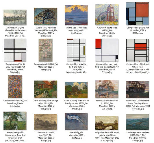 32 Painting Images by Piet Mondrian Dutch, 1872 - 1944 - Tibetan Buddhist thangka, front view