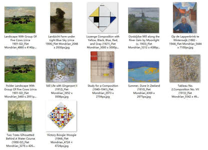 32 Painting Images by Piet Mondrian Dutch, 1872 - 1944 - Tibetan Buddhist thangka, detailed view