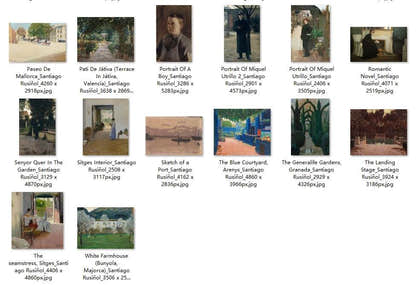 38 Painting Images by Santiago Rusiñol Spanish, 1861 – 1931 - Tibetan Buddhist thangka, detailed view