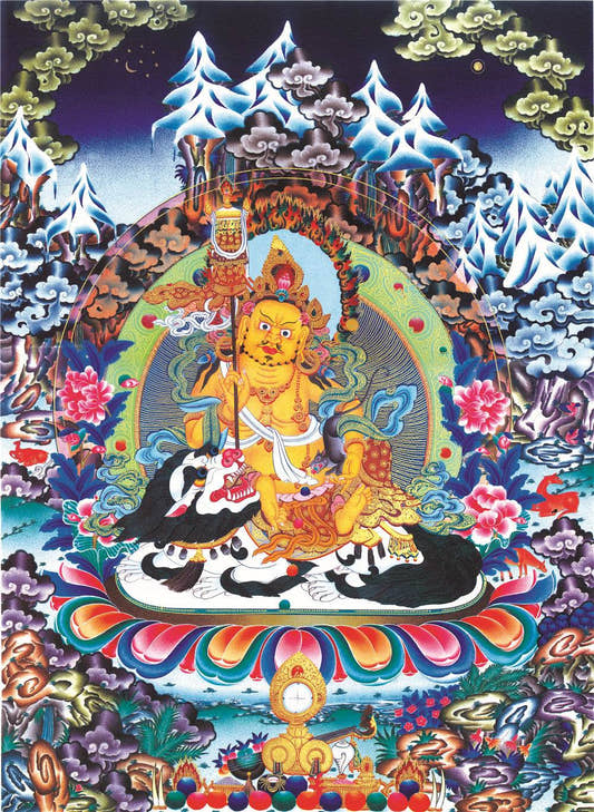 Vaishravana / Vaisravana - Tibetan thangka painting, front view