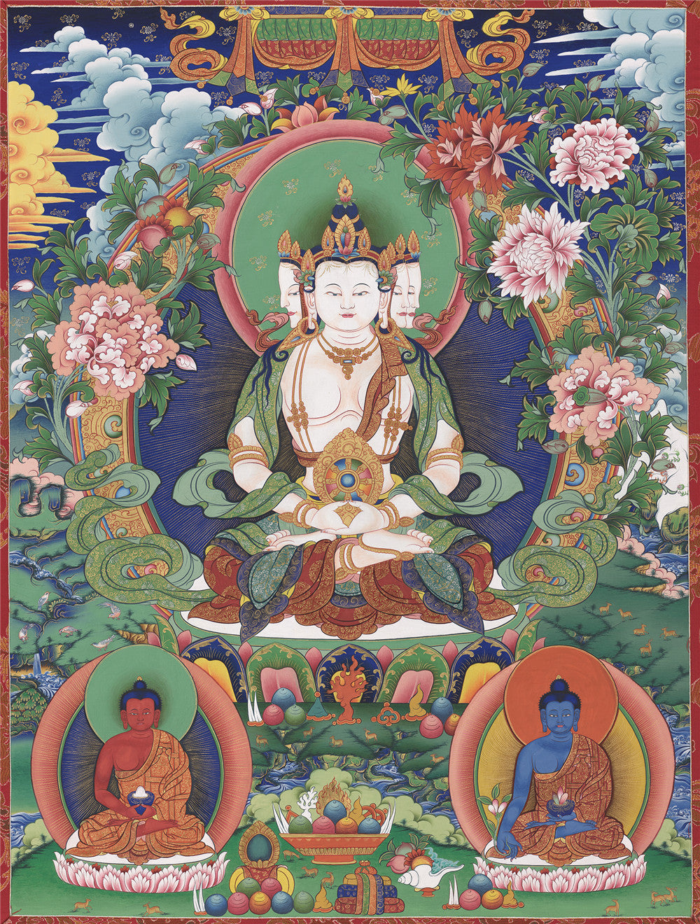 Gandhanra Tibetan Thangka Art - Vairocana - Mahavairocana - from Kathok Monastery - Giclee Print with Mineral Pigments