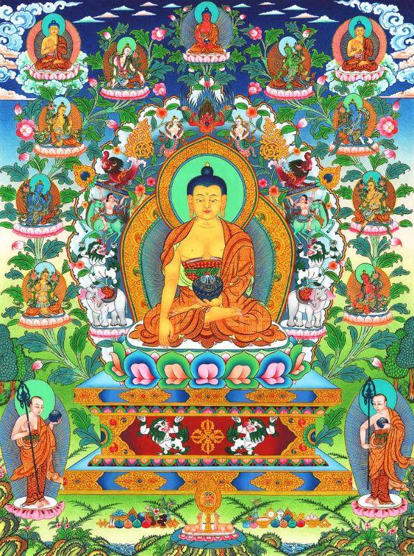 Shakyamuni Thangka - Hand Framed Giclee Printed Tibetan Art - Tibetan thangka painting, front view
