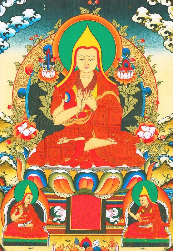 Tsongkhapa - Tibetan thangka painting, front view