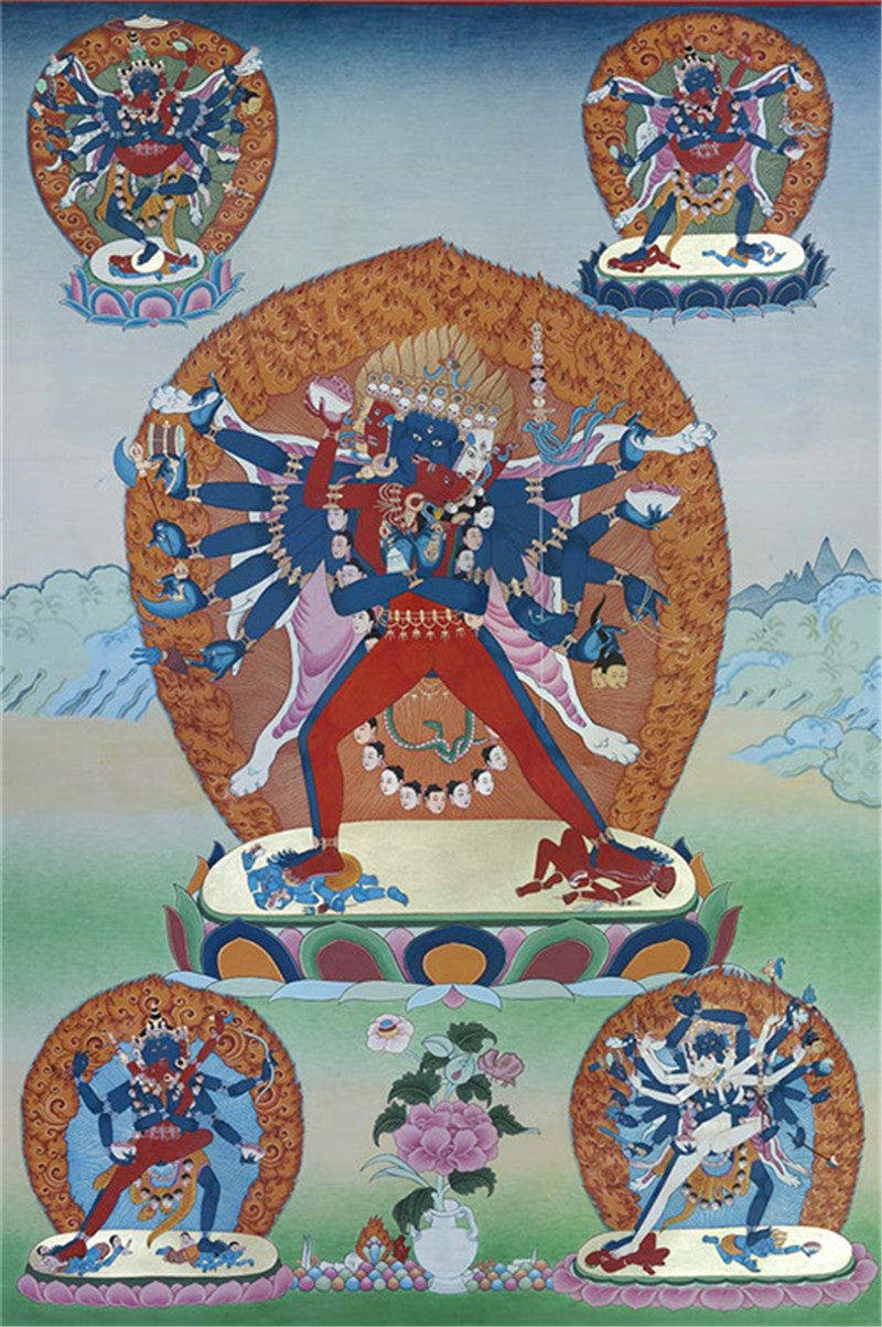 Yamantaka \ Vajrabhairava Image - Tibetan thangka painting, front view
