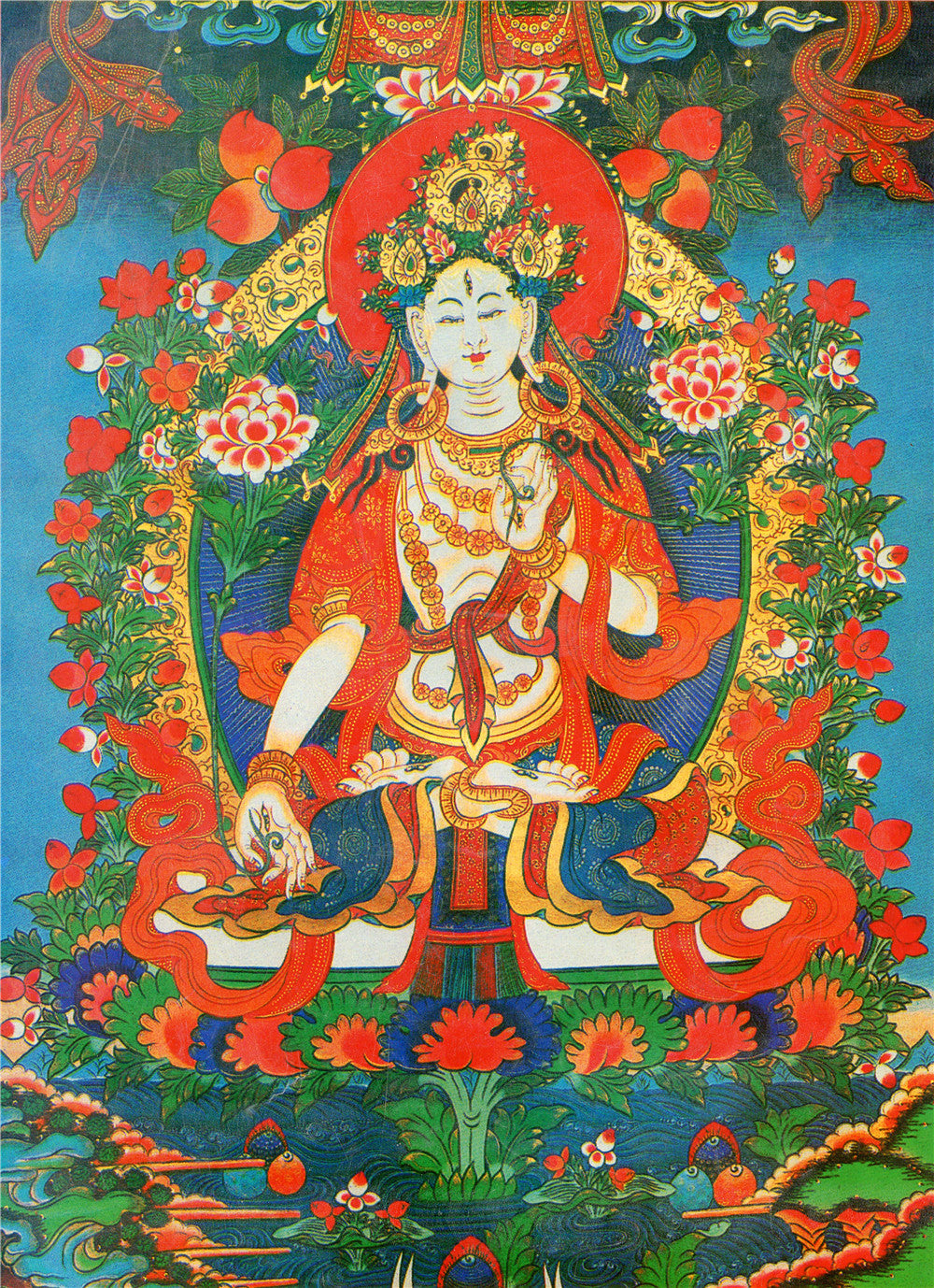 Gandhanra Hand Framed Tibetan Thangka Art,White Tara, Buddhist Tapestry,Giclee Print with Mineral Pigments,48" × 32"